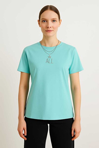 MODA Women's Chain Accessory Detailed 1St Quality T-Shirt