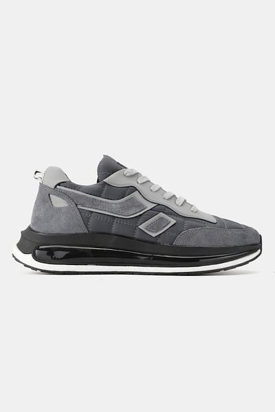 TUNAELLİ Men's Gray Khaki Natural Leather Lace up Sneaker Shoes