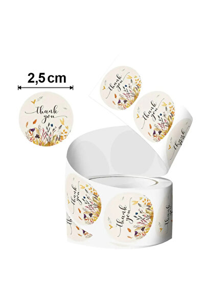 hdcw 500 ADET 2.5cm RULO YAPIŞKANLI ÇİÇEKLİ TEŞEKKÜRLER "THANK YOU" STICKER ETİKET HEDİYE PAKETLEME