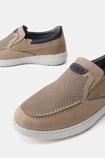 TUNAELLİ PANTOFI ORTOPEDICI BĂRBAȚI BEJ NUBUC KHAKI PIELE NATURALĂ