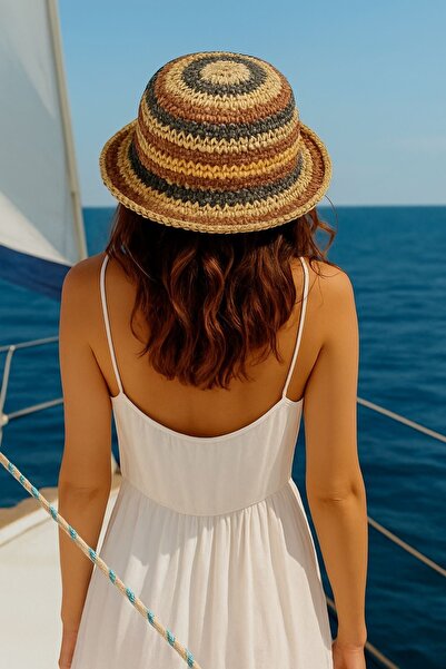 Axesoire 14719 Ручна в'язка Кавовий солом'яний капелюх