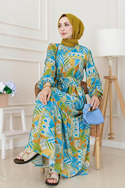 Sevitli Φόρεμα πριγκίπισσας με έθνικ σχέδιο-Μπλε