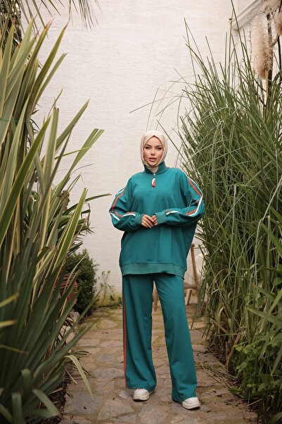 Ryzi Moda Τυρκουάζ Γυναικείο Αθλητικό Σετ Φούτερ Καλύμματα με Φερμουάρ