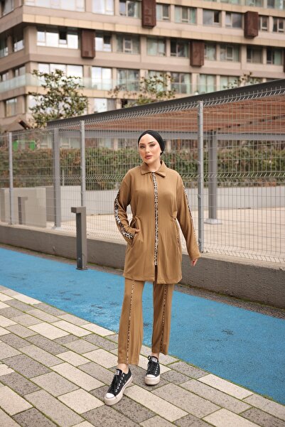 Ryzi Moda Set de trening Hijab maro pentru femei cu fermoar dublu - pantaloni...