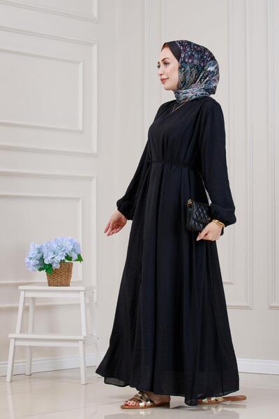 Sevitli Pera Dress with Tie-Up at the Waist-Black