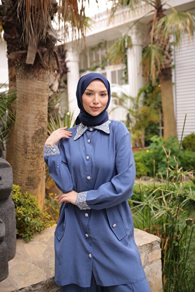 Ryzi Moda Γυναικείο Σετ Πουκάμισο Hijab-Παντελόνι & Φούτερ, Σετ μπλουζάκι