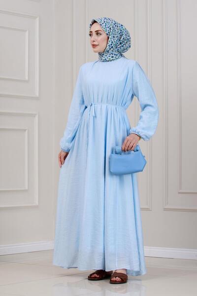 Sevitli Pera Dress with Tie-Up at the Waist-Blue