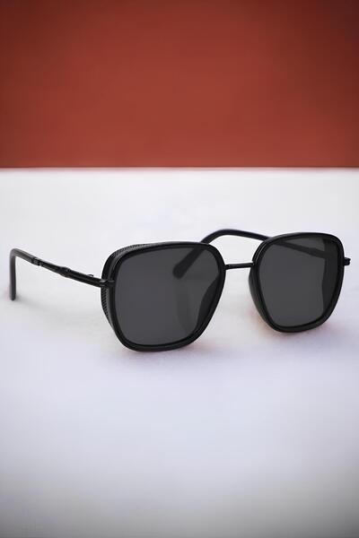 MACERATİ Izara Unisex Black Rectangular Metal Frame Uv400 Sunglasses