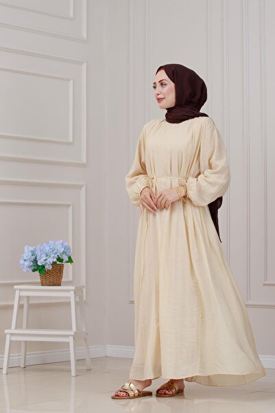 Sevitli Φόρεμα Pera με κορδόνια στη μέση-Κρέμα