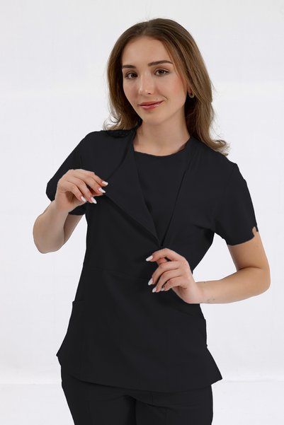 Brl Üniforma Single Top Special Collar Invisible Zipper Doctor and Nurse Scrubs Uniform Black | BRLMEDİKAGO