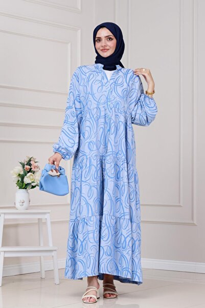 Sevitli Φόρεμα με μοτίβο κυμάτων-Μπλε