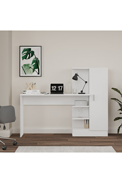 Yurupa Wose Kitaplıklı Çalışma Masası, Raflı Dolaplı Beyaz WOS2-W