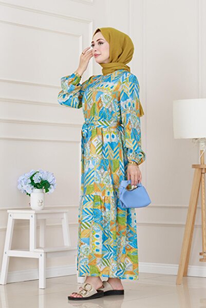 Sevitli Φόρεμα πριγκίπισσας με έθνικ σχέδιο-Μπλε