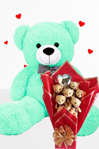 Sole 90 cm Plush Bear Romantic Milk Coffee Teddy Bear Bouquet with Balloons for Valentine's Day Birthday and Special Day Gift
