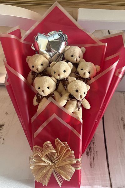 Sole 90 cm Plush Bear Romantic Milk Coffee Teddy Bear Bouquet with Balloons for Valentine's Day Birthday and Special Day Gift