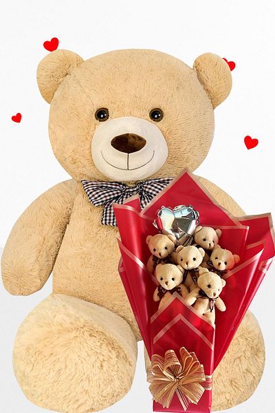 Sole 90 cm Plush Bear Romantic Milk Coffee Teddy Bear Bouquet with Balloons for Valentine's Day Birthday and Special Day Gift