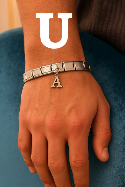 Takı Dükkanı Italian Dangle Letter Charmling Stainless Unisex Steel Bracelet Scb65