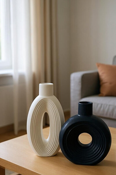 ardesta Set de 2 vaze decorative din pulbere de piatră realizată manual |   Obiect modern pentru decorarea salonului și a casei