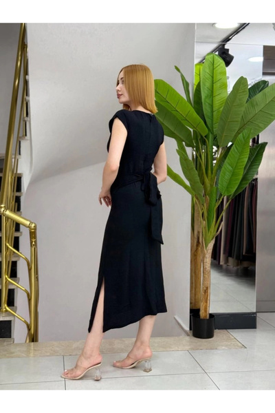 Silerra Women's Short Sleeve Round Neck Waist Lace-Up Front Slit Aerobin Dress