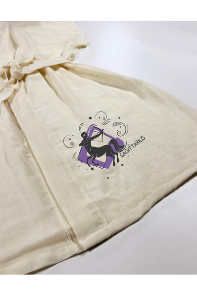 Kidilia Ecru Color Low Sleeve Muslin Kimono with Sagittarius Design