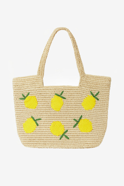Katia&Bony Women's Lemon Embroidered Large Size Straw Bag