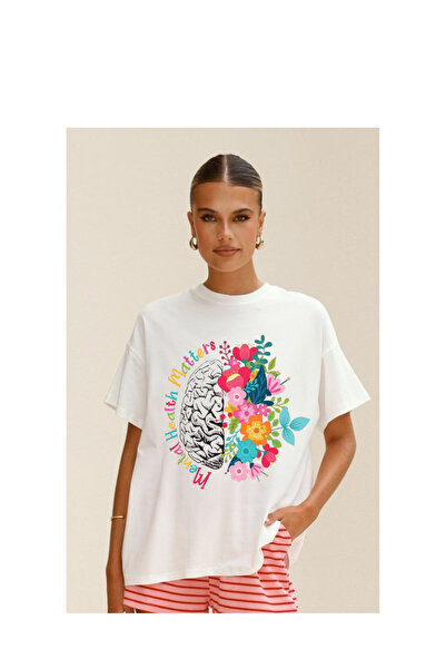 Tubinyoo Mental Health Matters Patterned Unisex Oversize T-Shirt