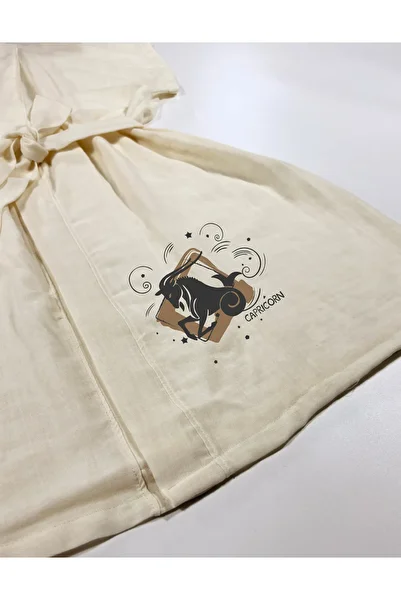 Kidilia Capricorn Design Ecru Color Low Sleeve Muslin Kimono