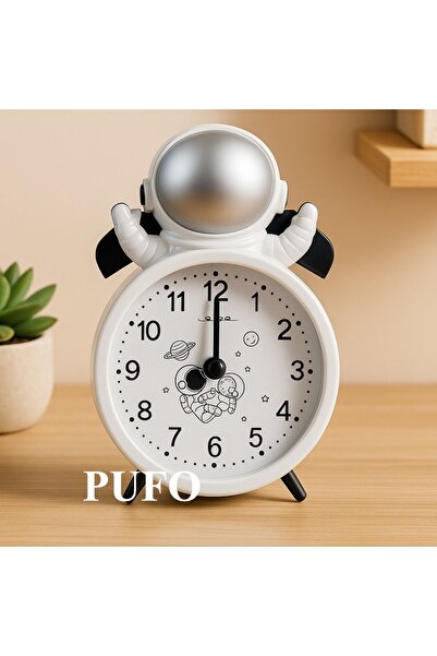 PUFO Happy Astronaut children's alarm clock, 15 cm, silver