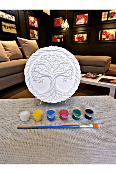 Atölye yüksel Hayat Ağacı Taş Boyama Seti = 1 adet 16x16cm Taş + 6 Renk Boya ...