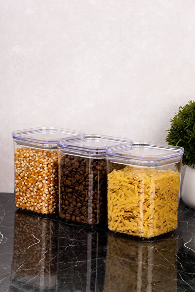 dnshome 3 قطع حاوية تخزين بغطاء مفرغ من الأكريليك برطمان تخزين 900 مل