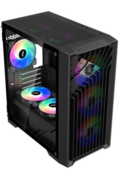 SPEARPC كيس ألعاب كمبيوتر دارك أرمور حجم لوحه أم (صغير) مع 4 مراوح ار جي بي وجهاز تحكم عن بعد