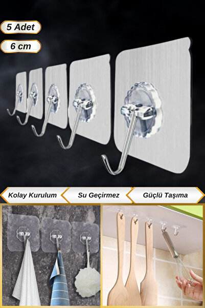 Hane Dostu 5 Adet Güçlü Yapışkanlı | Paslanmaz Çelik ve PVC Alaşım Askı