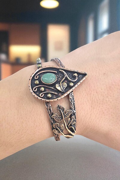 NBS Beautiful Naturel Stones Copper Bracelet Adjustable Aventurine Stone Special Design Handcrafted Very High Quality