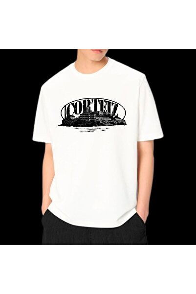 Elvino Crtz Printed Oversize Γυναικεία/Ανδρική Unisex λευκή μπλούζα με λαιμόκοψη