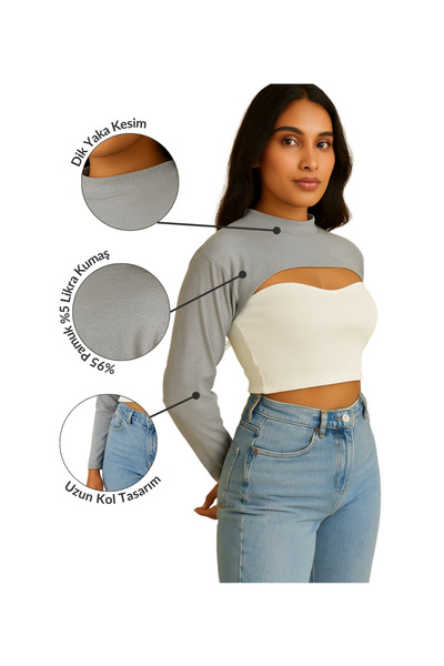 mirach Stretchy Stand Collar Neck Collar Oversleeve Combed Cotton Long Sleeve Hijab Bodysuit Oversleeve Lycra