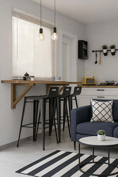 pinoxi Ahşap Duvara Monte Bar Masası 40cmx116cm Ceviz Renk