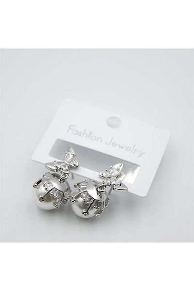 SepetBudur Pearl Butterfly Earrings - Silver