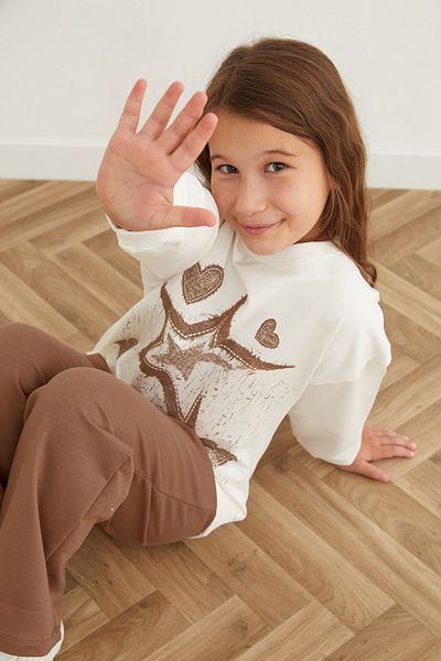 Fulla Moda Star and Heart Printed Girl's Sweatshirt