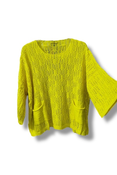 SUMEF Women's Mercerized Perforated Knitwear Blouse with Pockets Casual Model 38-52 Size Compatible