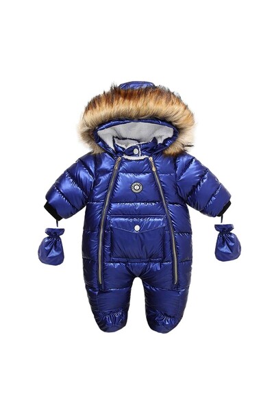 Sofia Concept Salopetă de iarnă albastru metalizat pentru bebeluși băieți SofiaConcept