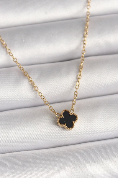 shopwave 316L Steel Gold Color Black Clover Model Women's Necklace