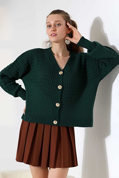 ALCHON V-Neck Long Sleeve Textured Patterned 4 Button Stylish Knitwear Cardigan