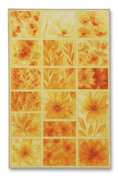 Rugs Modern Halı سجادة ديكور عصرية من MOSSO بنمط لوحة زهور بنية اللون وقاعدة ...