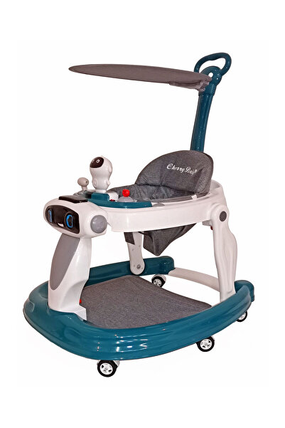 Fab N Funky Baby Walker with Toy Tray, Canopy, 360掳 Rotate and Brake, 6 Months+, L 72 x B 62 x H 44 cm - Green