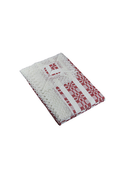 Nicoratex Rectangular white tablecloth with red insert and white lace 220×160 cm