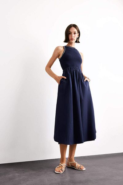 DeFacto Rochie midi din bumbac, fără mâneci, în linie A G1358AX25SM