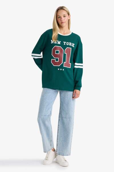 DeFacto Loose Fit Crew Neck Back Printed Sweatshirt F8913Ax25Au