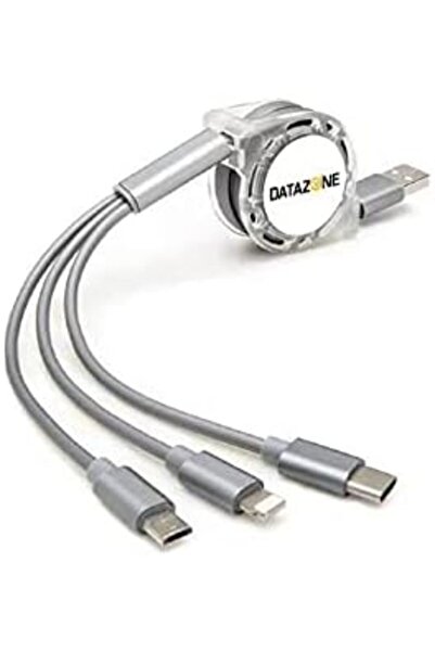 Datazone كابل شاحن USB قابل للسحب 3 في 1، موصلات متعددة Dz-5C02G (رمادي)