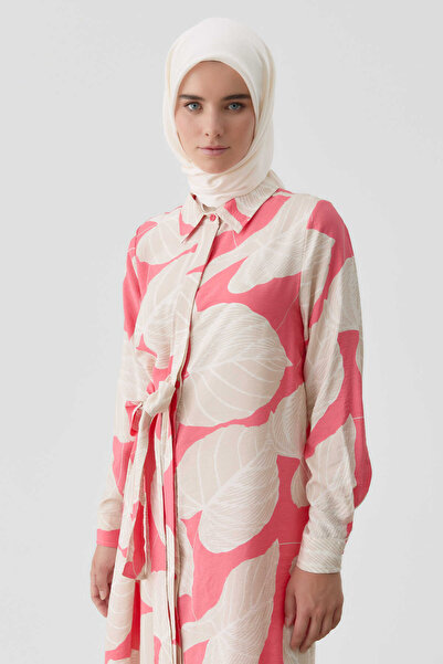 Tuğba Kendinden Kemerli Desenli Tunik - Pembe