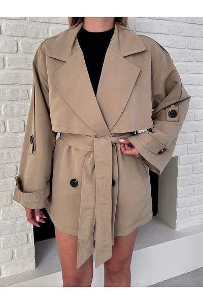 Ekim Store Rüzgarlık Detaylı Kuşaklı Trençkot